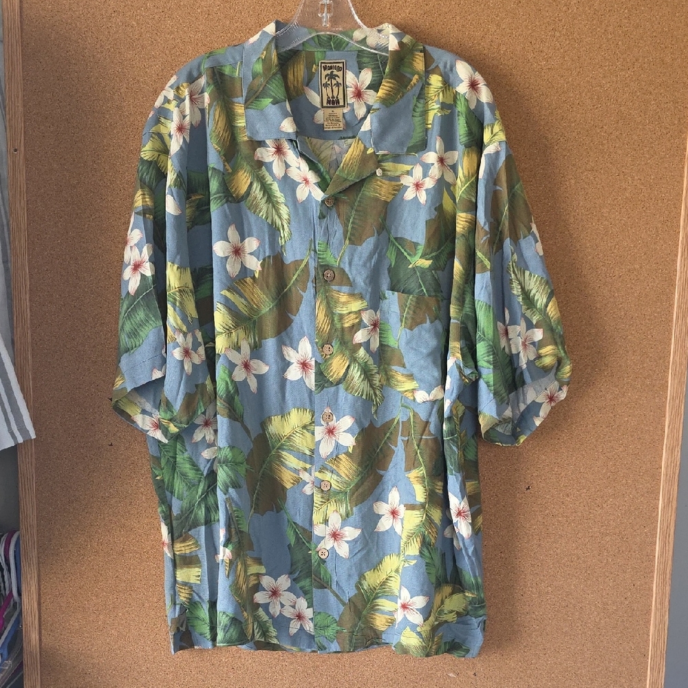 Montego Silk Hawaiian Tropical Floral Men's Short Sleeve Button Up Shirt Size XL